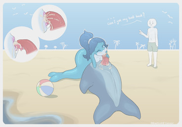 animal_genitalia anthro ball beach beach_ball bestiality blue_body blue_hair blush bodily_fluids breasts bystander cum cum_in_mouth cum_inside dialogue duo_focus ellipsis faceless_character faceless_male female feral genital_fluids genitals group hair inflatable intraspecies intraspecies_bestiality licking lipstick lying lying_on_top makeup male male/female on_back one_eye_closed open_mouth oral oral_penetration outside_sex penetration penile penis penis_lick public public_sex seaside sex tapering_penis text tongue tongue_out water radishflavor brand_new_animal studio_trigger nina_flip aquatic cetacean dolphin human mammal oceanic_dolphin toothed_whale english_text hi_res