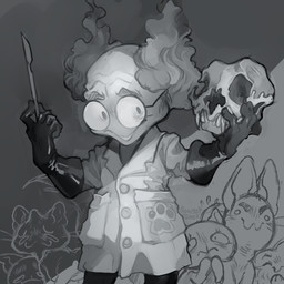 ambiguous_gender bone bottomwear clothed clothing coat eyewear feral footprint fur glasses gloves group hair hand_on_face hand_on_own_face handwear holding_object holding_scalpel holding_skull lab_coat looking_at_another looking_at_object male medical_instrument pants pawprint pawprint_print pose quadruped scalpel scientific_instrument skull smile standing surgical_instrument tail text three-quarter_view topwear whiskers worried sony-shock mewgenics dr._beanies_(mewgenics) domestic_cat felid feline felis human mammal 1:1 2022 artist_name digital_media_(artwork) monochrome