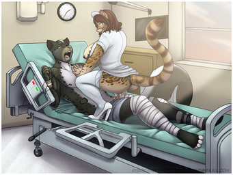 anthro areola bed big_breasts big_penis bodily_fluids bra breasts clothed clothing cowgirl_position cum cum_in_vagina cum_inside duo erection female female_on_top female_penetrated footwear from_front_position furniture garter_belt garter_straps genital_fluids genitals high_heels hospital hospital_bed legwear male male/female male_on_bottom male_penetrating male_penetrating_female nipples nude nurse on_bottom on_top panties patient penetration penile penile_penetration penis penis_in_vagina pumps sex shoes stockings straddling underwear unprofessional_behavior vaginal vaginal_penetration theblackrook felid feline leopardus mammal mephitid ocelot skunk 4:3 digital_media_(artwork)