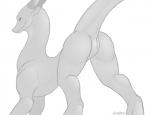 anus blush butt female feral genitals horn looking_at_viewer presenting presenting_hindquarters pussy raised_tail rear_view simple_background solo tail white_background slashner mythology dragon mythological_creature mythological_scalie scalie 2015 black_and_white monochrome