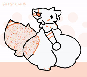 anthro belly big_belly female fluffy fluffy_tail fur huge_belly neck_tuft obese overweight simple_background solo tail thick_thighs tuft walk_cycle walking white_body white_fur fatfckinfish caramel_(mysterybunni) canid canine fennec_fox fox mammal true_fox animated