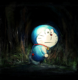 anthro bell blue_body blue_fur collar dark dirt fur grass light looking_at_viewer machine male mouth_closed night outside plant red_collar red_nose solo standing whiskers white_body white_fur mt_tg doraemon doraemon_(character) domestic_cat felid feline felis mammal robot 2022 shaded