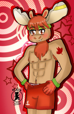anime_eyes anime_style anthro aroused bedroom_eyes bottomwear boxer_briefs canadian clothing horn male mascot mitten_hands narrowed_eyes nipples pecs pose seductive shirtless shirtless_male shorts smile soccer soccer_uniform solo sport sportswear underwear uniform yumeyumehimemx fifa maple_(fifa) deer mammal moose new_world_deer absurd_res hi_res pinup