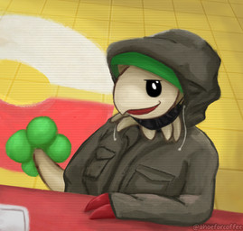 ambiguous_gender anthro assassin camera_view cctv clothing hoodie mask pokemon_center security security_camera smile solo topwear waiting waiting_in_line ahoeforcoffee killing_of_brian_thompson nintendo pokemon luigi_mangione's_fursona breloom generation_3_pokemon pokemon_(species) 2024 absurd_res hi_res