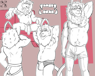 anthro armpit_hair balls barbell_piercing belly big_balls big_penis body_hair bulge butt clothed clothing fangs fishnet_clothing fishnet_underwear foreskin fur genitals hair humanoid_genitalia humanoid_penis jockstrap looking_at_viewer male musclegut muscular muscular_anthro muscular_male navel nipple_piercing nipples nude open_mouth pecs penis piercing pubes simple_background smile smirk solo tail teeth underwear mirror_racoon andy_swallow felid feline felis humanoid lion mammal pantherine 5:4 absurd_res digital_drawing_(artwork) digital_media_(artwork) hi_res multiple_images signature
