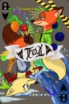 4_fingers ambigram anthro blue_eyes blueberry_(fruit) brown_tail_tip card card_template carrot_pen clothed clothing dipstick_tail duo fingers food fruit fur green_eyes holding_food holding_object holding_tool markings multicolored_tail necktie orange_body orange_fur overalls palm_tree pawpsicle plant playing_card playing_card_template popsicle shirt smile symmetry symmetry_(rotational) tail tail_markings text tools topwear tree water wrench theblueberrycarrots disney zootopia nick_wilde skye_(zootopia) arctic_fox canid canine fox mammal red_fox true_fox 2020 english_text hi_res