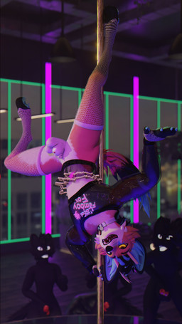 anthro bottomless bottomless_male clothed clothing dancing erection femboy flaccid genitals group horn male masturbation penis pole pole_dancing wings sanythefox sany_van_fox lagomorph mammal wolpertinger 3d_(artwork) 4k 9:16 absurd_res digital_media_(artwork) hi_res