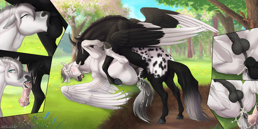 anal anal_penetration animal_genitalia animal_penis anus appaloosa_(marking) balls balls_deep bite blush bodily_fluids butt cum cum_drip cum_in_ass cum_in_mouth cum_inside cum_on_anus cum_on_face cum_on_tail cum_splash cum_string detailed_background dripping duo ejaculation equine_anus equine_genitalia equine_penis erection feathered_wings feathers fellatio feral feral_on_feral feral_penetrated feral_penetrating feral_penetrating_feral flared_penis fur genital_fluids genitals hooves horn looking_pleasured lying male male/male male_on_bottom male_on_top male_penetrated male_penetrating male_penetrating_male mane markings multiple_orgasms multiple_positions neck_bulge on_back on_bottom on_top one_sided_climax open_mouth oral orgasm penetration penile penile_penetration penis penis_in_ass platform_missionary_position puffy_anus pull_out sex spots spread_legs spread_wings spreading tail tail_anus tongue two_tone_tail white_body white_fur wings kamilazu mythology alterion_(alter) zephyr_(shgold) appaloosa draft_horse equid equine fjord_horse horse mammal mythological_creature mythological_equine pegasus winged_unicorn 2023 absurd_res digital_media_(artwork) hi_res