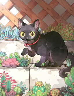 ambiguous_gender black_body black_fur cactus collar collar_only feral flower fur looking_at_viewer nude plant red_collar solo tail whiskers animalk domestic_cat felid feline felis mammal 2023 hi_res