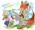 anthro clothed clothing female fur group litter_(animal) male tail tail_hug young ketuusage2 disney zootopia judy_hopps nick_wilde canid canine fox lagomorph leporid mammal rabbit red_fox true_fox 2017 brother_(lore) sibling_(lore) sister_(lore)