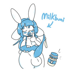 anthro balls blue_eyes blue_hair bodily_fluids cum cum_drip cum_in_container dripping fur genital_fluids genitals gynomorph hair intersex long_penis penis shortstack shortstack_gynomorph shortstack_intersex solo white_body white_fur milkbuni milkbuni_(character) animal_humanoid humanoid lagomorph lagomorph_humanoid leporid leporid_humanoid mammal mammal_humanoid rabbit rabbit_humanoid 1:1 2023