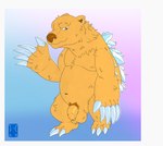 5_fingers anthro balls belly claw_(weapon) claws fingers flaccid fluffy foreskin fur gemstones genitals gesture humanoid_genitalia inner_ear_fluff long_claws looking_at_viewer male melee_weapon navel nude pecs penis pubes simple_background smile snout solo standing tuft waving waving_at_viewer weapon yellow_body yellow_fur garo_(artist) monster_sanctuary fantasy_creature molebear monster 2025 absurd_res colored full-length_portrait hi_res line_art portrait