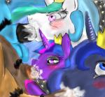 animal_genitalia balls blue_eyes blush crown cum cum_in_mouth cum_inside cum_on_face equine fellatio female friendship_is_magic hair half-closed_eyes horn horse horsecock looking_up male mammal my_little_pony oral oral_sex penis princess_celestia_(mlp) princess_luna_(mlp) pubes ray-pemmburge sex straight twilight_sparkle_(mlp) unicorn
Rating: Explicit
Score: -3
User: KrzykaczNerwus
Date: September 22, 2013
