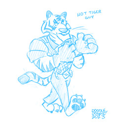 anthro claws clothing collared_shirt fur gloves grin handwear male markings pawpads paws rolled_up_sleeves scar shirt smile solo striped_body striped_fur striped_markings stripes topwear underbite doodledoggy epic_games fortnite oscar_(fortnite) felid feline mammal pantherine tiger 2023 blue_and_white clip_studio_paint_(artwork) digital_media_(artwork) hi_res monochrome sketch