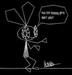 anthro big_eyes black_background clothed clothing dancing dialogue dress female floppy_ears on_model simple_background solo speech_bubble standing stick_arms stick_calves stick_legs stick_limbs stick_thighs talking_to_viewer text thin_calves thin_legs thin_thighs ikarapopsicle boy_kisser_(meme) vib-ribbon vibri lagomorph leporid mammal rabbit 2023 black_and_white digital_media_(artwork) english_text meme monochrome signature