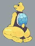 anthro big_butt blue_shell blush blush_lines bottom_heavy butt clothing femboy freckled_legs freckled_shoulders freckled_thighs freckles grey_background half-closed_eyes huge_butt kneeling leotard male narrowed_eyes pear-shaped_figure scales shell simple_background solo thick_thighs wide_hips yellow_body yellow_scales evilcrispicular mario_bros nintendo kooper_(evilcrispicular) canid canine canis domestic_dog koopa koopa_troopa mammal reptile scalie turtle