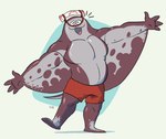 anthro belly bottomwear clothed clothing happy headgear headwear male muscular open_mouth pecs shorts smile solo spread_arms toony topless cosmicboy02 nintendo splatoon big_man_(splatoon) fish manta_ray marine ray_(fish) hi_res