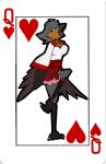 anthro beak big_breasts breasts card card_template clothed clothing feathered_wings feathers female green_eyes heart_symbol hearts_(suit) legwear looking_at_viewer non-mammal_breasts open_mouth playing_card playing_card_template queen_of_hearts_(card) simple_background solo suit_symbol tongue wings leonthekitsune red_robin_oc avian bird chat_(bird) european_robin old_world_flycatcher oscine passerine robin_(bird) saxicoline 2015