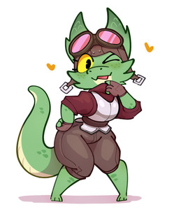 artificer blush chibi female freckled_face freckles green_body looking_at_viewer one_eye_closed scale_freckles scales solo wide_hips wink winking_at_viewer yellow_eyes kayfaricus dungeons_and_dragons hasbro wizards_of_the_coast kobold scalie hi_res
