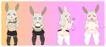 anthro base_one_layout basic_sequence bimbofication blue_eyes breast_expansion breasts butt clothed clothing clothing_loss collar cream_hair expansion female four_frame_image four_frame_sequence fully_clothed fully_clothed_to_mostly_nude fur genitals gradient gradient_background hair holding_leash holding_object holding_own_leash leash legwear legwear_only linear_sequence one_row_layout partially_clothed pink_eyes pussy simple_background solo spiral spiral_pupils stockings tail tail_over_skirt tan_body tan_fur thigh_highs_only transformation transformation_sequence razbunny lagomorph leporid mammal rabbit absurd_res hi_res sequence