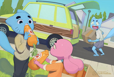 5_fingers anthro barefoot blue_body blue_fur bottomwear box car carrot clothing container day eating feet female fingers food fur group long_ears male open_mouth outside pink_body pink_fur plant skirt text tongue topwear trio vegetable vehicle whiskers young young_anthro young_female young_male matchattea cartoon_network the_amazing_world_of_gumball anais_watterson gumball_watterson nicole_watterson domestic_cat felid feline felis lagomorph leporid mammal rabbit 2026 artist_name url brother_(lore) brother_and_sister_(lore) daughter_(lore) mother_(lore) mother_and_child_(lore) mother_and_daughter_(lore) mother_and_son_(lore) parent_(lore) parent_and_child_(lore) parent_and_daughter_(lore) parent_and_son_(lore) sibling_(lore) sister_(lore) son_(lore)