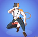 anthro balls big_balls big_penis black_body black_fur bottomwear clothing footwear fur genitals male mottled muscular muscular_anthro muscular_male orange_body orange_fur pants penis piebald shoes solo torn_clothing white_body white_fur unicuck epic_games fortnite meowscles calico_cat domestic_cat felid feline felis mammal hi_res