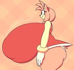 accessory anthro big_breasts breasts clothing female fingers gloves green_eyes hair_accessory hairband handwear huge_breasts hyper hyper_breasts pink_body red_clothing side_view solo white_clothing white_gloves white_handwear colacoot sega sonic_the_hedgehog_(series) amy_rose eulipotyphlan hedgehog mammal 2023