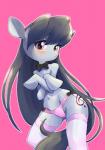 anthro black_hair blush bow_(feature) bow_tie clothing crossed_hooves cutie_mark eyelashes female feral hair legwear long_hair looking_at_viewer makeup mascara panties pink_background pose purple_eyes seductive simple_background solo stockings underwear conbudou friendship_is_magic hasbro my_little_pony octavia_(mlp) earth_pony equid equine horse mammal pony 2017 hi_res