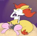 absurd_res animal_genitalia animal_penis anthro balls bdsm bite braixen canid canine canine_genitalia canine_penis chastity_cage chastity_device clothing cock_and_ball_torture colorcoroded ear_tuft fluffy fluffy_tail fox generation_6_pokemon genital_torture genitals hi_res legwear lock male mammal nintendo padlock penis pink_stockings pokemon pokemon_(species) sadomasochism solo stockings submissive submissive_male tail tuft