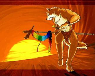 anthro bottomwear clothing humanoid_hands loincloth male muscular muscular_anthro muscular_male outside solo sun himachi canid canine mammal 2006 5:4 archived_source
