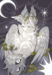 ambiguous_gender ears_up eyes_closed feathers feral fluffy fluffy_tail fur grey_background herm inner_ear_fluff intersex multi_eye multi_wing night pawpads paws poster simple_background solo tail tuft white_body white_fur wings young young_feral owlb1rd angel absurd_res hi_res