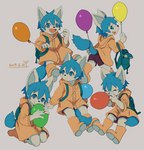 ambiguous_gender anthro attached_to_balloon backpack balloon black_nose blue_backpack blue_eyes blue_hair blue_tail bottomwear clothed clothing coat eyes_closed fur glistening glistening_eyes group hair holding_balloon holding_object hug inflatable inflating inflating_balloon kemono looking_at_viewer looking_away looking_back looking_back_at_viewer neck_tuft open_mouth open_smile pose purple_bottomwear purple_clothing purple_shorts raincoat rubber_boots shorts smile tail topwear tuft white_body white_fur yellow_raincoat young young_anthro naegi teru_(naegi) canid canine fox mammal 2019 absurd_res digital_media_(artwork) hi_res