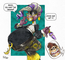 anthro belly big_belly black_body black_fur clothed clothed_anthro clothed_female clothing eyewear female fully_clothed fully_clothed_anthro fully_clothed_female fur glasses grey_hair hair looking_at_viewer navel navel_piercing piercing pregnant pregnant_anthro pregnant_female purple_hair short_hair solo speech_bubble text killboo donkey_kong_(series) donkey_kong_bananza nintendo donkey_kong_(character) poppy_kong kong mammal primate 2025 colored english_text hi_res signature