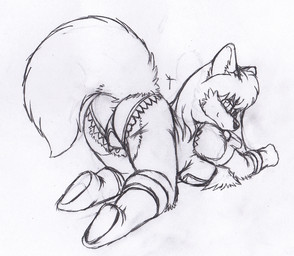 all_fours anthro boots butt clothed clothing female footwear hair rear_view shoes solo superhero tail kitsune_youkai condom_crusader_(series) firecat rubber_lass canid canine fox mammal 2016 monochrome