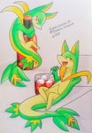 absurd_res bottle container drinking_straw duo female feral generation_5_pokemon green_body hi_res ice ideltasarc333 leaf leaf_tail nintendo noodles_(nyxcha) pokemon pokemon_(species) red_eyes servine snout solo tail traditional_media_(artwork) white_body yellow_body