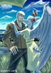 5_fingers anthro bald beach blush bone_frill bottomwear clothing denim denim_bottomwear denim_clothing detailed_background dress duo elbow_feathers eyes_closed feathered_wings feathers female fingers frill_(anatomy) grey_body grey_scales hair jeans kiss_on_lips kissing light-skinned_male light_body light_skin long_hair male military_jacket outside pants scales sea seaside short_tail silver_hair smile snout stubble tail water wings yellow_clothing yellow_dress chervyarts cavemanon_studios goodbye_volcano_high snoot_game anon_(snoot_game) fang_(gvh) dinosaur human mammal prehistoric_species pterodactylus pterosaur reptile scalie 2024 absurd_res artist_name digital_drawing_(artwork) digital_media_(artwork) hi_res watermark