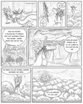 4:5 angry asian_mythology black_and_white claws climbing climbing_tree comic comic_panel dialogue dragon duo east_asian_mythology eastern_dragon english_text female feral forest hi_res horn leaf line_art male monochrome mythological_creature mythological_scalie mythology nature naya_(nuree_art) nuree_art outside plant raiden_(nuree_art) scalie sketch speech_bubble spikes surprise text tree wood