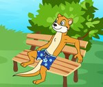 3_toes anthro barefoot bottomwear clothing feet male plantigrade riverside shorts solo swimming swimming_trunks swimwear toes kitsune2000 mammal mustelid otter hi_res