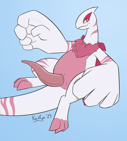 animal_genitalia animal_penis blue_background cetacean_genitalia cetacean_penis erection feral genital_slit genitals male markings midair penis simple_background smile smiling_at_viewer solo spread_wings striped_markings stripes tapering_penis white_body wings kerilyn nintendo pokemon avian generation_2_pokemon legendary_pokemon lugia pokemon_(species) 2025 hi_res signature