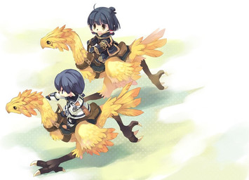 3_toes ambiguous_gender barefoot beak blue_hair claws clothed clothing feathered_wings feathers feet female feral fully_clothed gesture group hair hand_gesture high-angle_view humanoid_pointy_ears looking_aside looking_at_another mount open_mouth outstretched_arm pointing pointy_ears riding running saddle side_view simple_background straddling tail tail_feathers tan_body tan_skin toes toony wings yellow_body yellow_feathers ikusabe_lu final_fantasy final_fantasy_xi square_enix avian chocobo humanoid tarutaru detailed