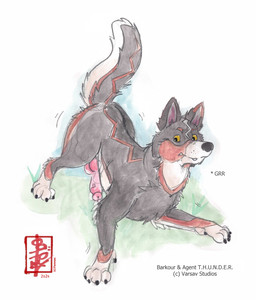 action_pose agent_thunder animal_genitalia animal_penis aroused bodily_fluids bone canine_genitalia canine_penis erection feral genital_fluids genitals knot knotted_penis male motion_lines penis pose precum shepherd solo sound_effects text fennec_(artist) barkour agent_thunder_(barkour) canid canine canis domestic_dog mammal english_text