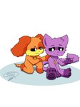 accessory comforting comforting_another duo fur male nails orange_body orange_fur pawpads purple_body purple_fur purple_pawpads sad simple_background sitting white_background star_umbreon mob_entertainment poppy_playtime smiling_critters catnap_(poppy_playtime) dogday_(poppy_playtime) canid canine canis domestic_cat domestic_dog felid feline felis mammal 2024 3:4 hi_res signature