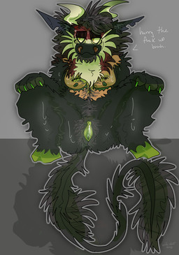 age_difference ambiguous_gender anthro bedroom_eyes bodily_fluids body_hair cheek_tuft ears_up facial_hair facial_tuft genital_focus genitals hooves horn imminent_sex impatient long_tail male musk narrowed_eyes neck_tuft older_male paws seductive spread_legs spreading sweat tail tuft vulva vulva_focus croconiles niles_(croconiles) ambiguous_species hi_res agender_(lore) trans_(lore) trans_man_(lore)