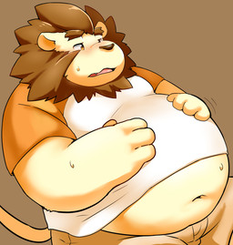 anthro belly blush bottomwear clothing humanoid_hands kemono male navel overweight overweight_anthro overweight_male shirt shorts solo topwear 12beat13 felid lion mammal pantherine 2015