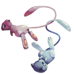 ambiguous_gender anthro blue_body blue_eyes butt duo entwined_tails eye_contact featureless_crotch looking_at_another looking_back pawpads paws pink_body simple_background tail tail_coil hontoni_wasabi nintendo pokemon generation_1_pokemon legendary_pokemon mew_(pokemon) pokemon_(species) shiny_pokemon 1:1 2026 hi_res signature