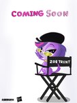 clothing collar director's_chair eyewear female feral fur hair half-closed_eyes hat headgear headwear holding_eyewear holding_object holding_sunglasses looking_at_viewer looking_back looking_back_at_viewer mouth_closed movie_poster narrowed_eyes poster poster_template purple_body purple_fur raised_tail simple_background sitting smile smiling_at_viewer solo sunglasses tail text white_background justsomepainter11 hasbro littlest_pet_shop littlest_pet_shop_(2012) zoe_trent bird_dog canid canine canis cavalier_king_charles_spaniel domestic_dog hunting_dog mammal spaniel toy_dog 2017 absurd_res hi_res