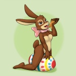 anthro candy chocolate dessert easter_egg eating egg female food holidays looking_at_viewer mascot nude smile solo carelessdoodler cadbury easter cadbury_bunny lagomorph leporid mammal rabbit 1:1