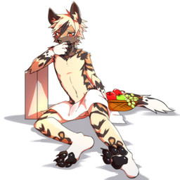 adolescent anthro balls black_body black_fur black_nose brown_body brown_fur claws feet finger_claws fluffy fluffy_tail fur genitals kemono male markings nude nude_anthro nude_male pawpads paws pointy_ears red_eyes slim slim_anthro slim_male solo spots spotted_body spotted_fur striped_body striped_fur stripes tail tan_body tan_fur toe_claws towel towel_only white_body white_fur young young_anthro young_male a8295536 leken_(akiya_kamikawa) african_wild_dog canid canine mammal 1:1 hi_res