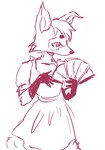 anthro clothing dress female folding_fan hand_fan maid_uniform solo uniform unknown_artist tama-tama canid canine fox hybrid mammal sketch