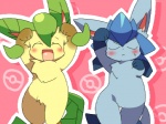 ambiguous_gender blush chest_tuft dancing duo feral fur leaf leaf_tail standing tail tuft salt_(artist) caramelldansen nintendo pokemon eeveelution generation_4_pokemon glaceon leafeon pokemon_(species) meme